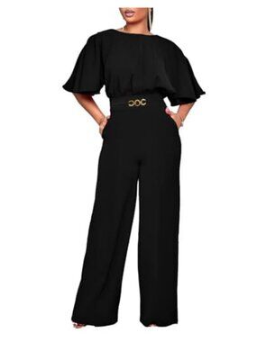 Plus Size Wide Leg Jumpsuit Short Sleeve Dressy Romper Pockets